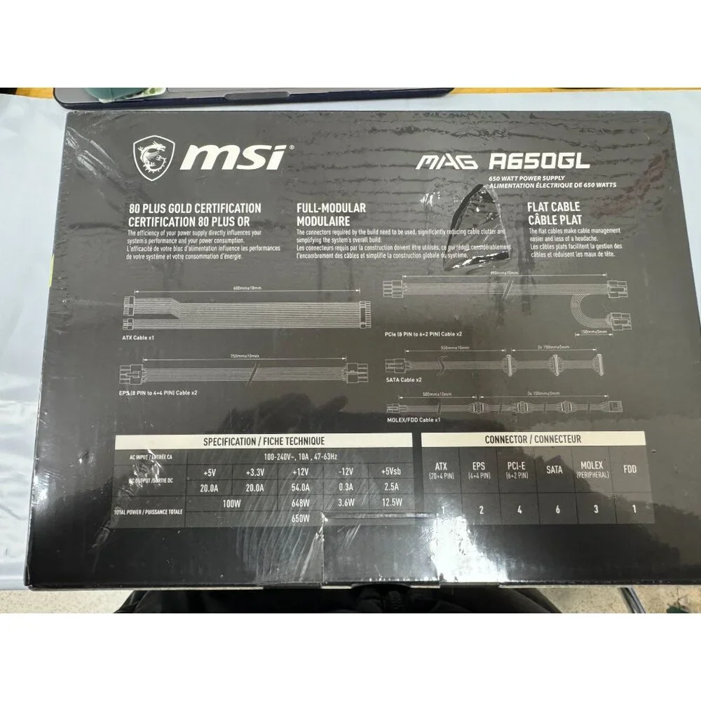 MSI MAG A650GL 650W 80 Plus Gold Certified Fully Modular Power Supply With Flat